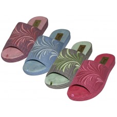 W5170-A - Wholesale Women's Cloth Open Toes Floral Embroidery Upper House Slippers ( *Asst. Purple, Red, Blue And Green )